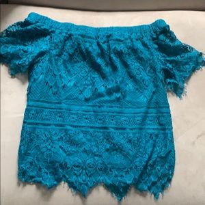 Blue lace off the shoulder top